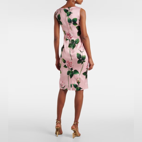 Dolce&Gabbana Rose Floral Satin Cocktail Midi Dress - Picture 3 of 5